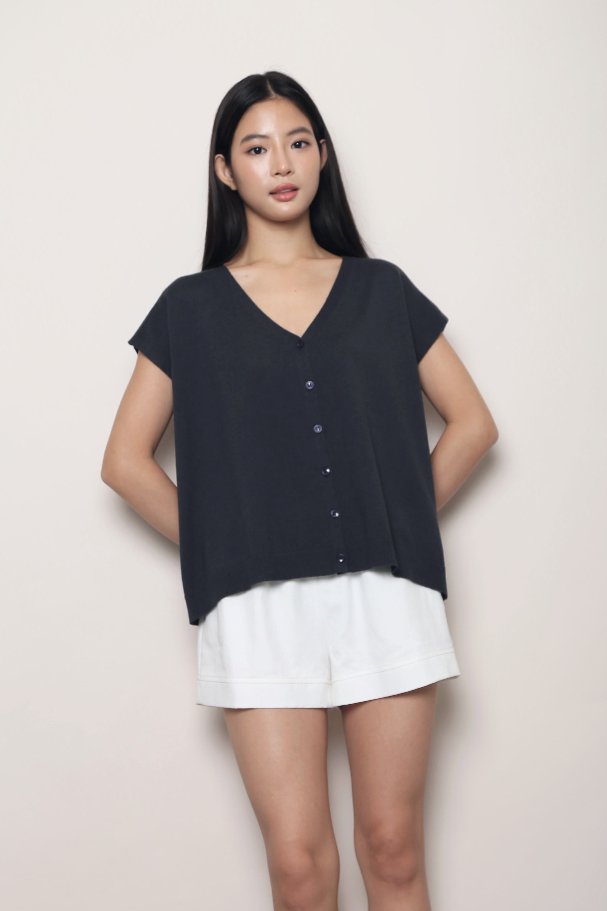 Morning Mist Button Down Knit Navy (Backorder II)