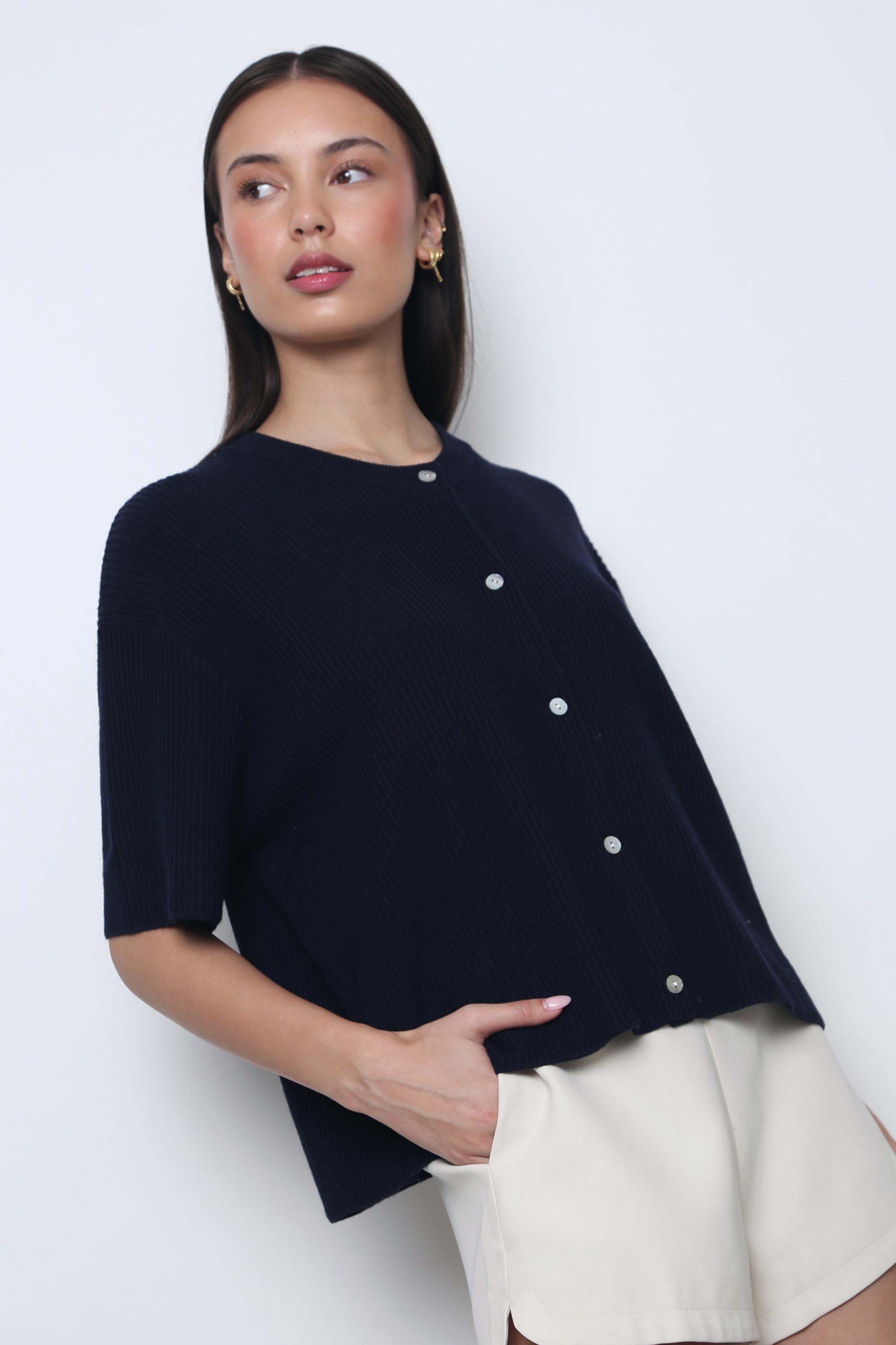 Muse Short Sleeved Knitwear Navy (Backorder II)