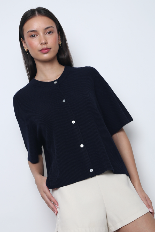 Muse Short Sleeved Knitwear Navy (Restock)