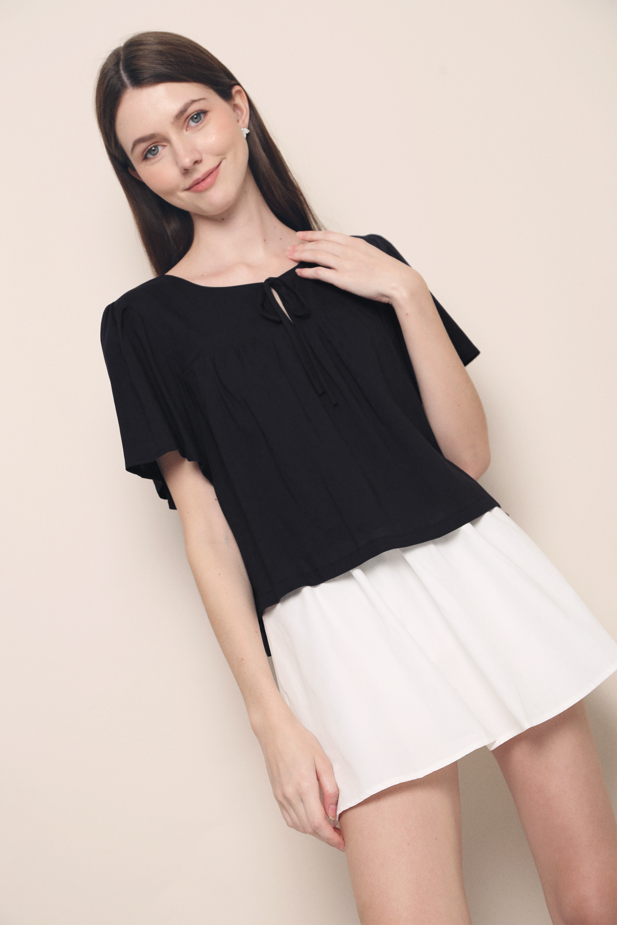 Nadya Flutter Tie Blouse Black