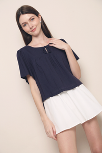 Nadya Flutter Tie Blouse Navy