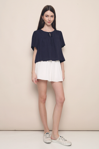 Nadya Flutter Tie Blouse Navy