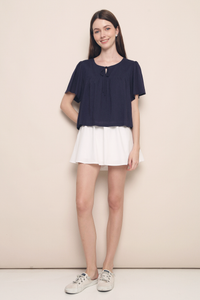 Nadya Flutter Tie Blouse Navy