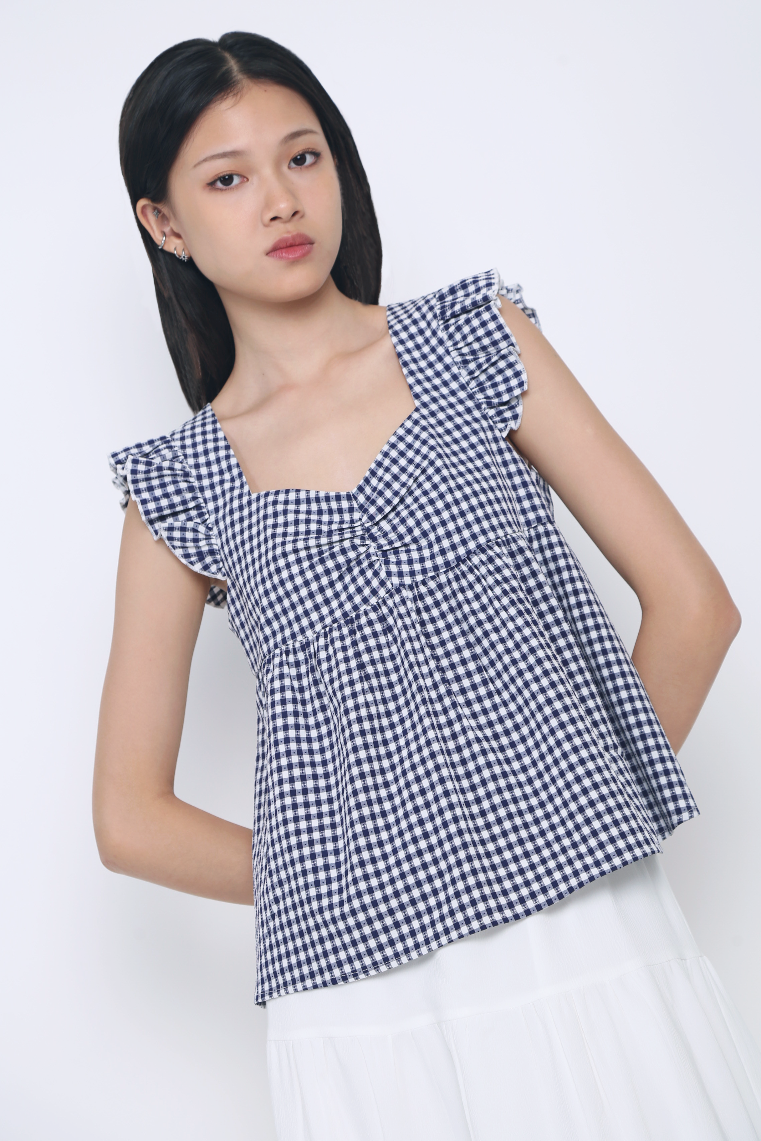 Naomi Picnic Gingham Blouse Navy