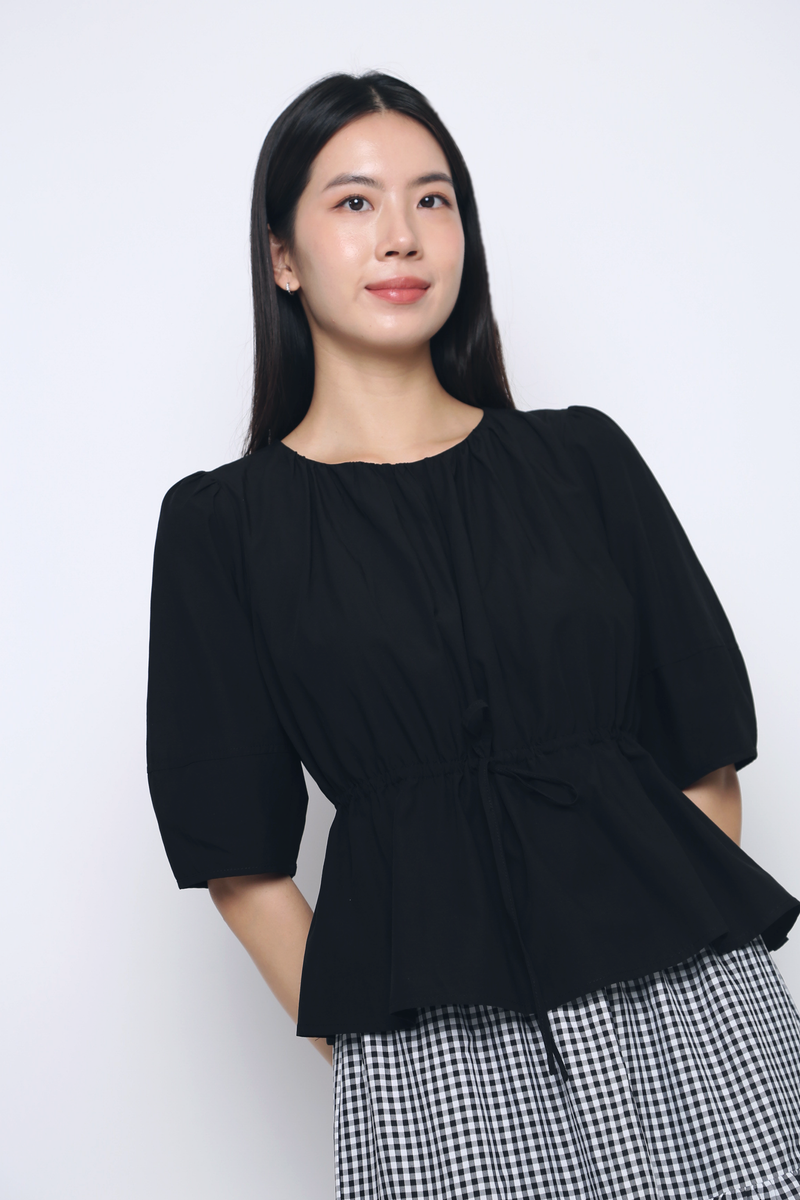 Natalina Tie Waist Blouse Black