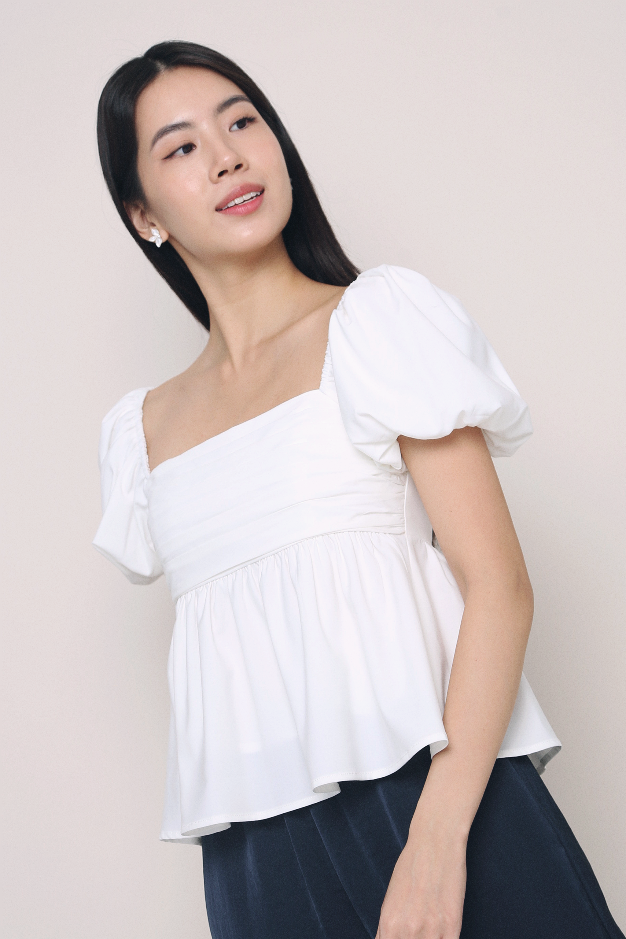 Nate Pleated Babydoll Blouse White