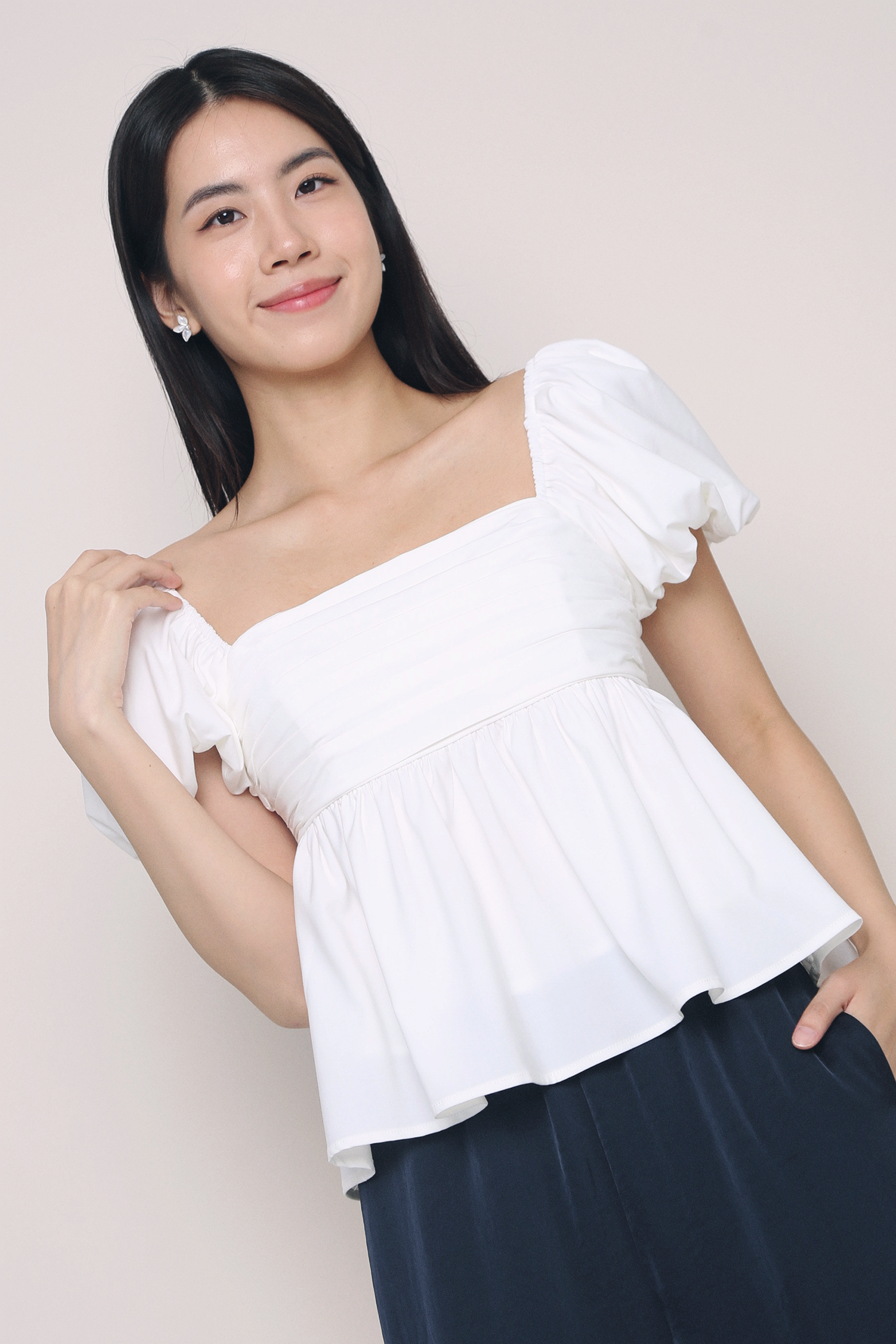 Nate Pleated Babydoll Blouse White