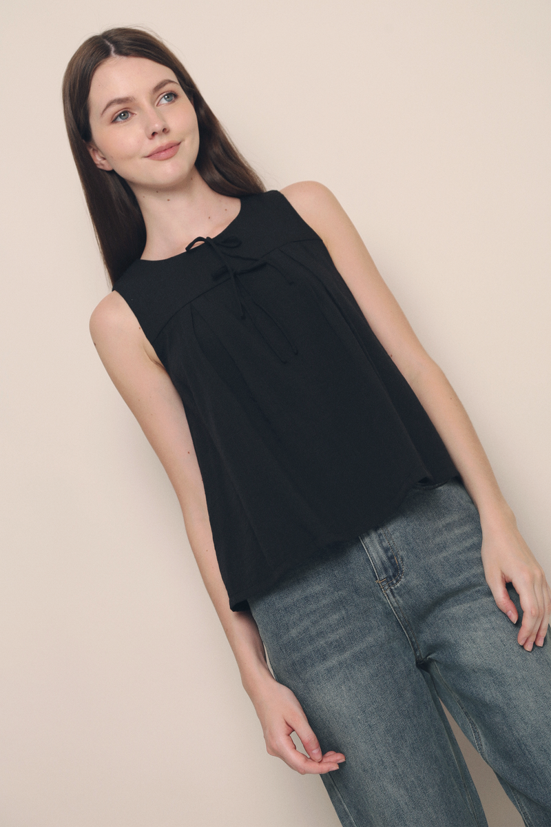 Nelly Ribbon Sleeveless Blouse Black