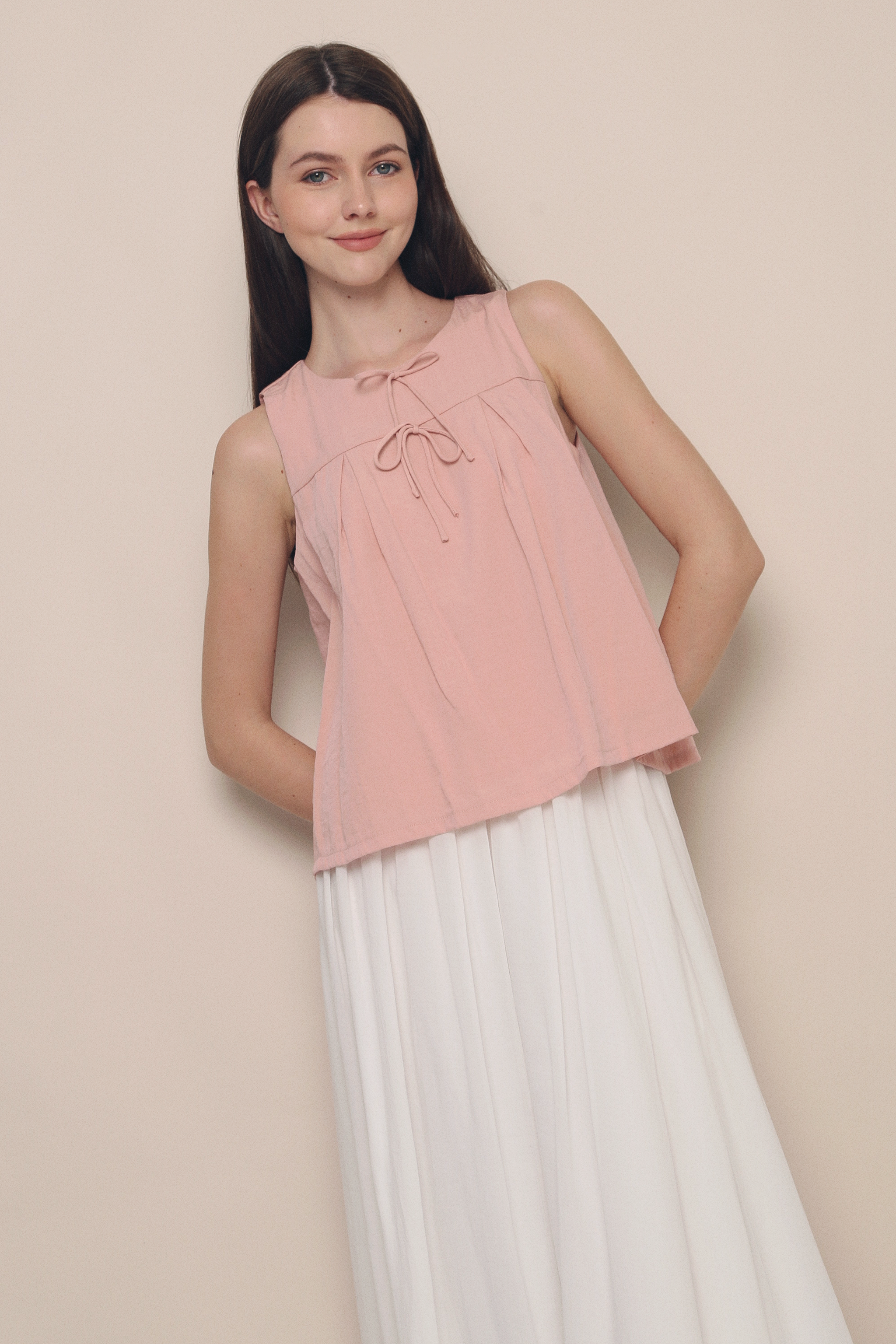 Nelly Ribbon Sleeveless Blouse Pink