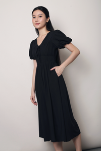 Neroli Lace Trim Midi Dress Black