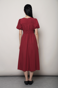 Neroli Lace Trim Midi Dress Burgundy