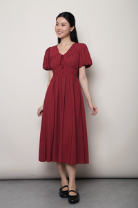 Neroli Lace Trim Midi Dress Burgundy