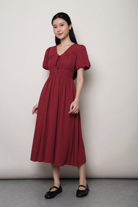 Neroli Lace Trim Midi Dress Burgundy