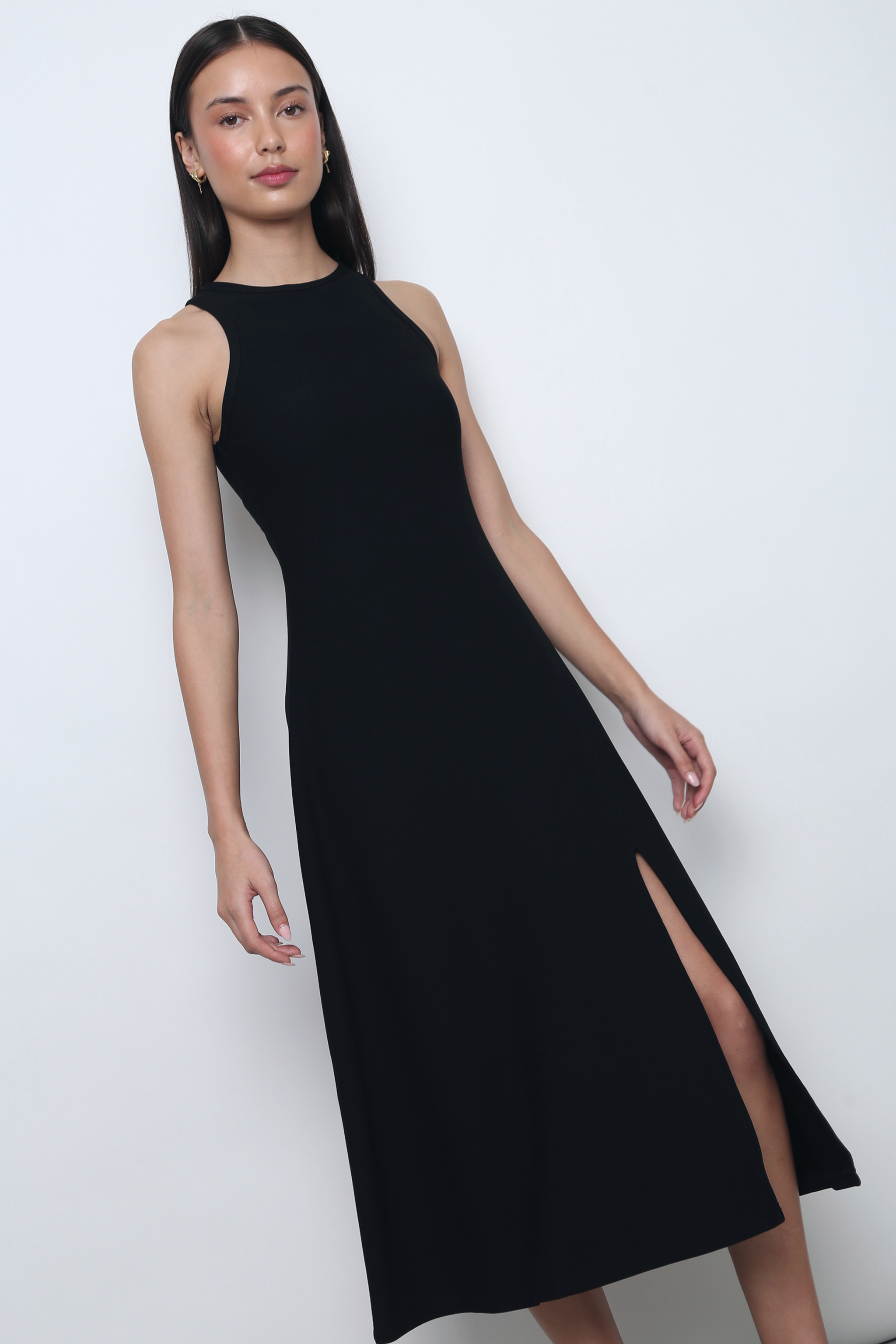 Nova Racer Slit Midi Dress Black