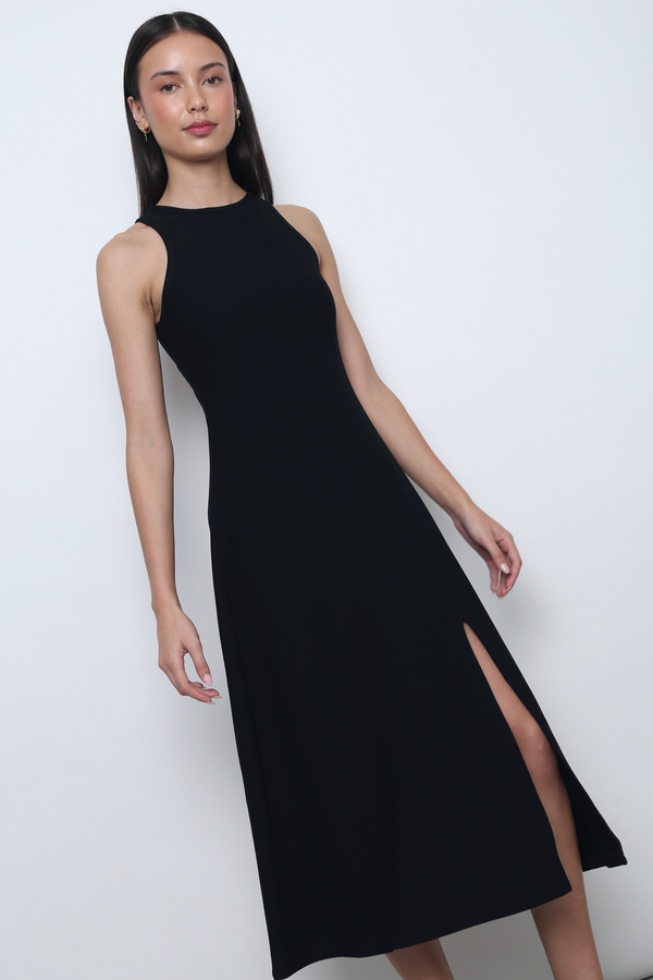 Nova Racer Slit Midi Dress Black