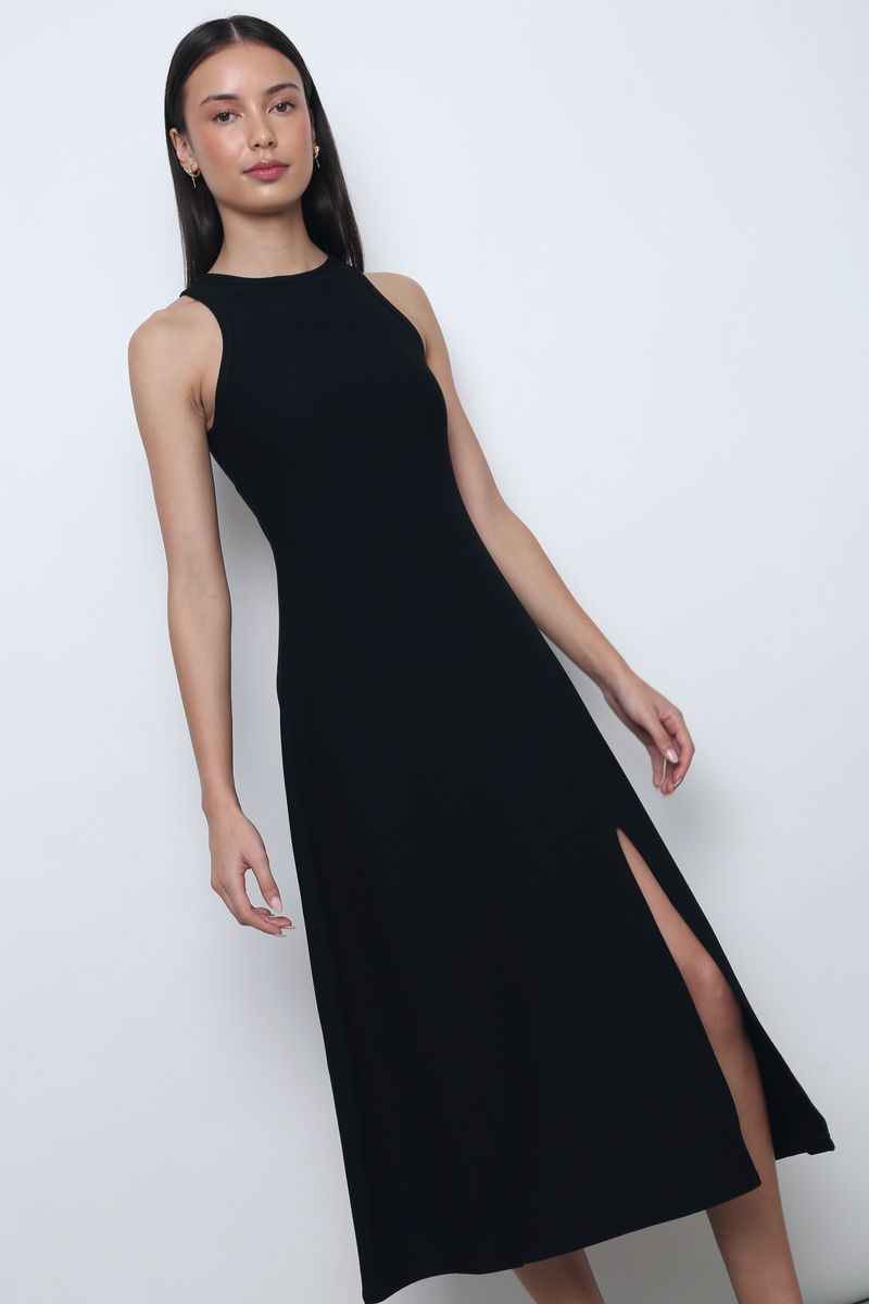 Nova Racer Slit Midi Dress Black