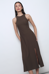 Nova Racer Slit Midi Dress Brown