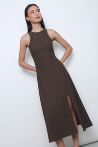 Nova Racer Slit Midi Dress Brown