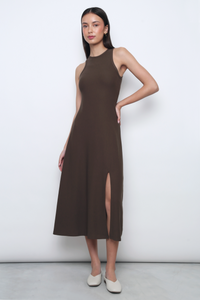 Nova Racer Slit Midi Dress Brown