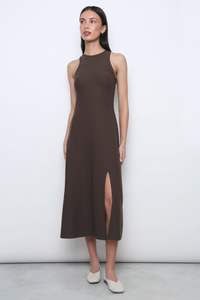 Nova Racer Slit Midi Dress Brown
