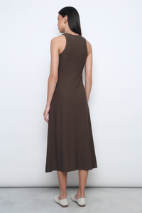 Nova Racer Slit Midi Dress Brown