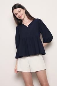 Palm Springs Babydoll Blouse Navy