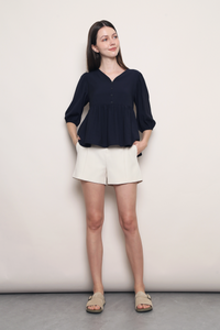 Palm Springs Babydoll Blouse Navy