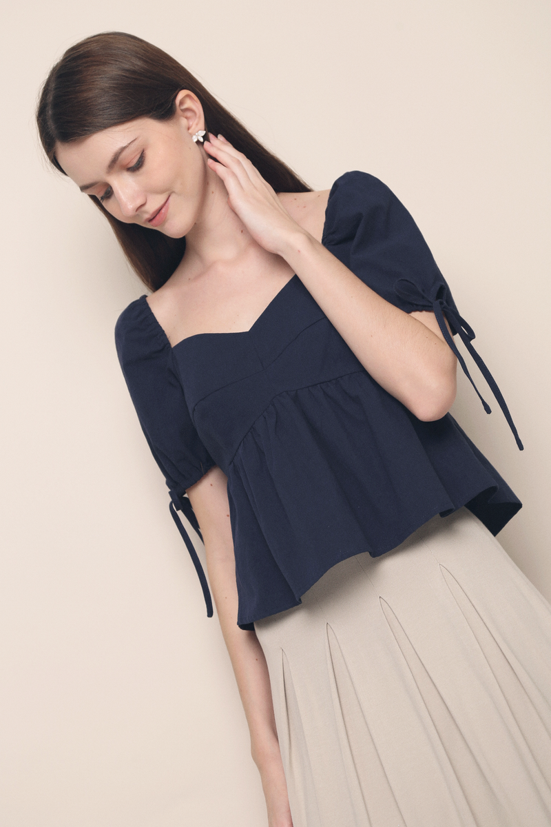 Paulette Babydoll Top Navy