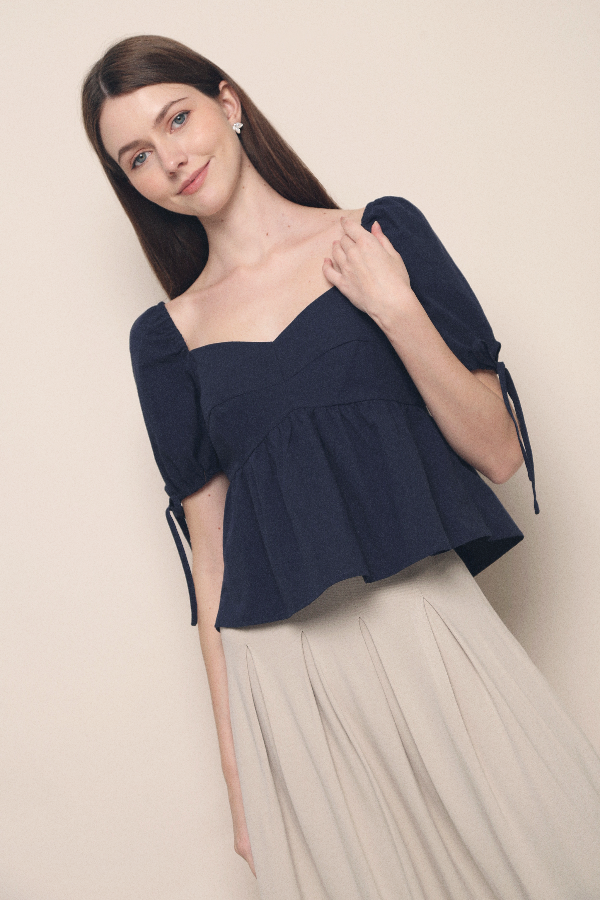 Paulette Babydoll Top Navy