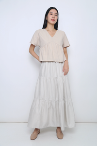 Peltz Gingham Tiered Maxi Skirt Light Taupe