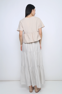 Peltz Gingham Tiered Maxi Skirt Light Taupe