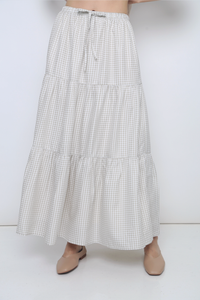 Peltz Gingham Tiered Maxi Skirt Light Taupe