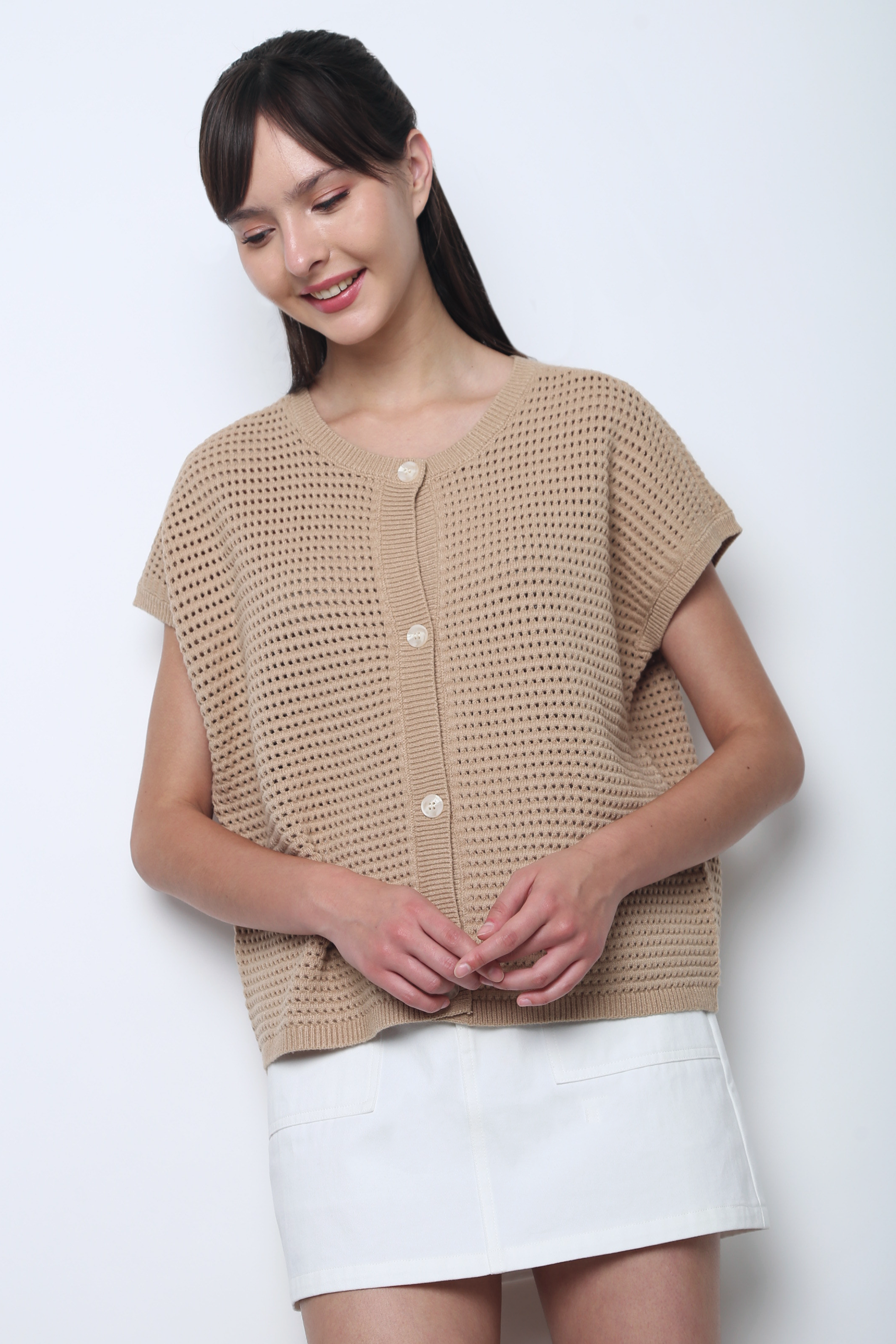 Penny Lane Eyelet Knit Wear Milk Tea (Backorder)