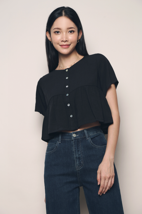 Perry Button Down Babydoll Top Black