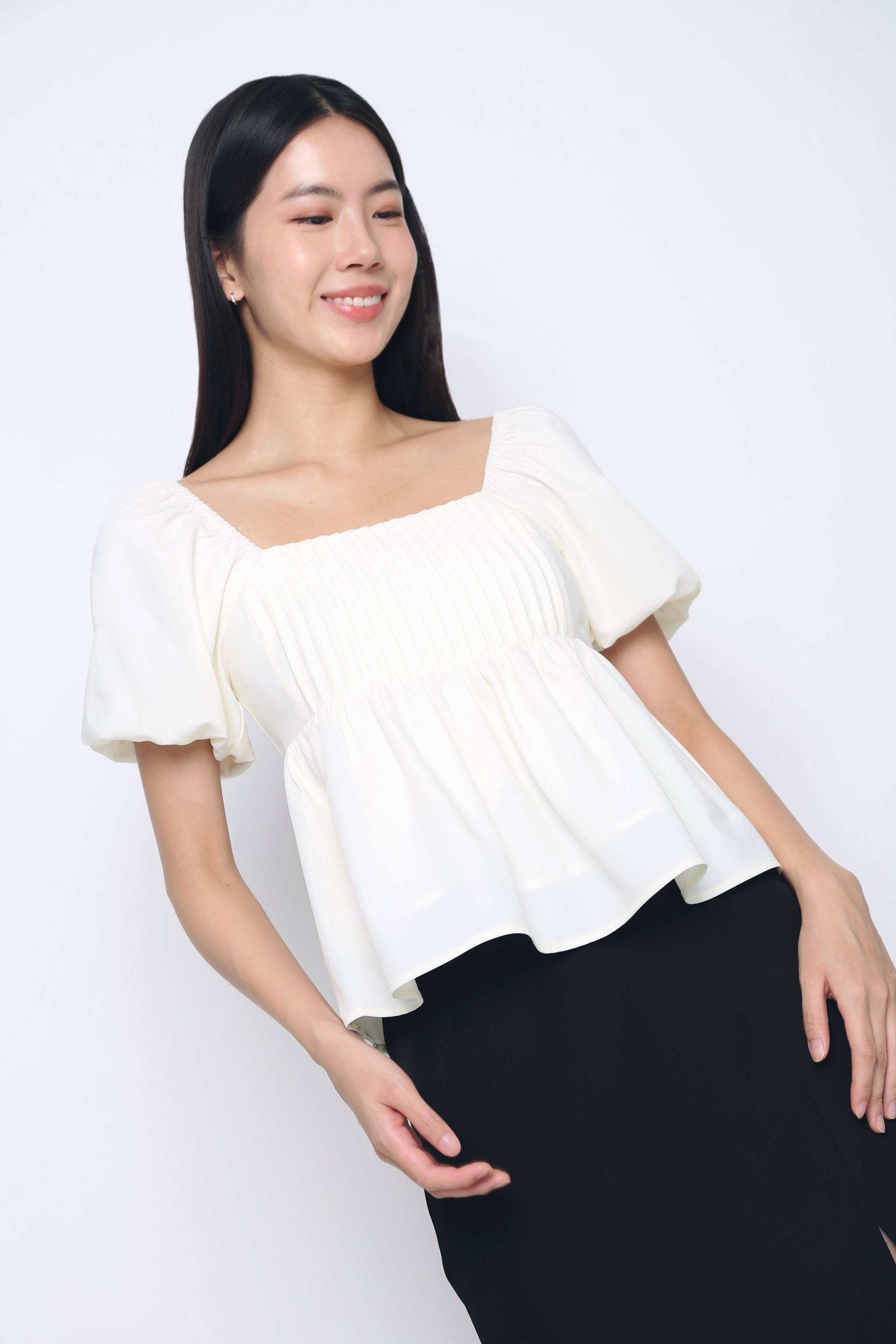 Prim Pleat Babydoll Blouse Off White (Restock)