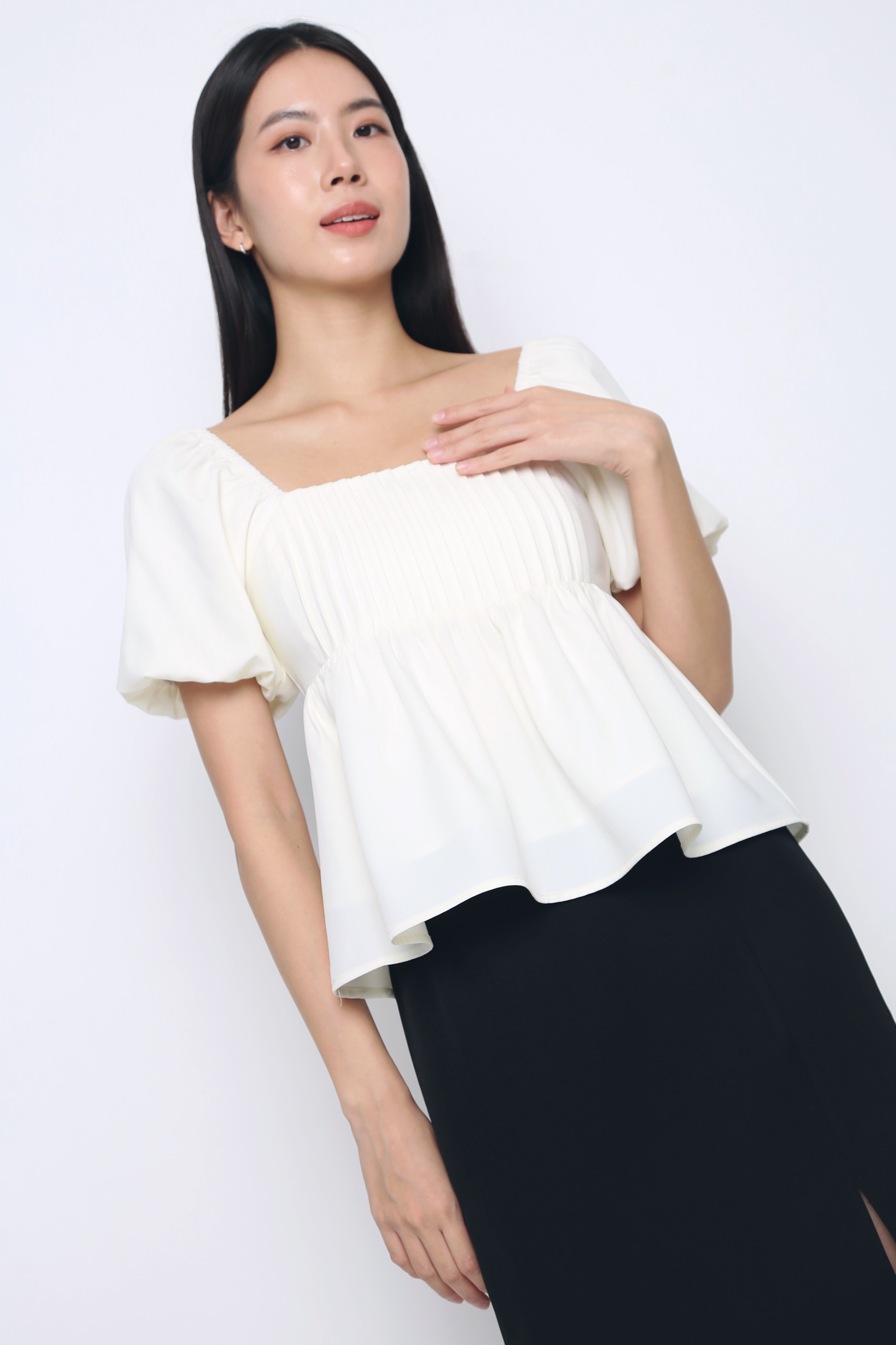 Prim Pleat Babydoll Blouse Off White (Restock)
