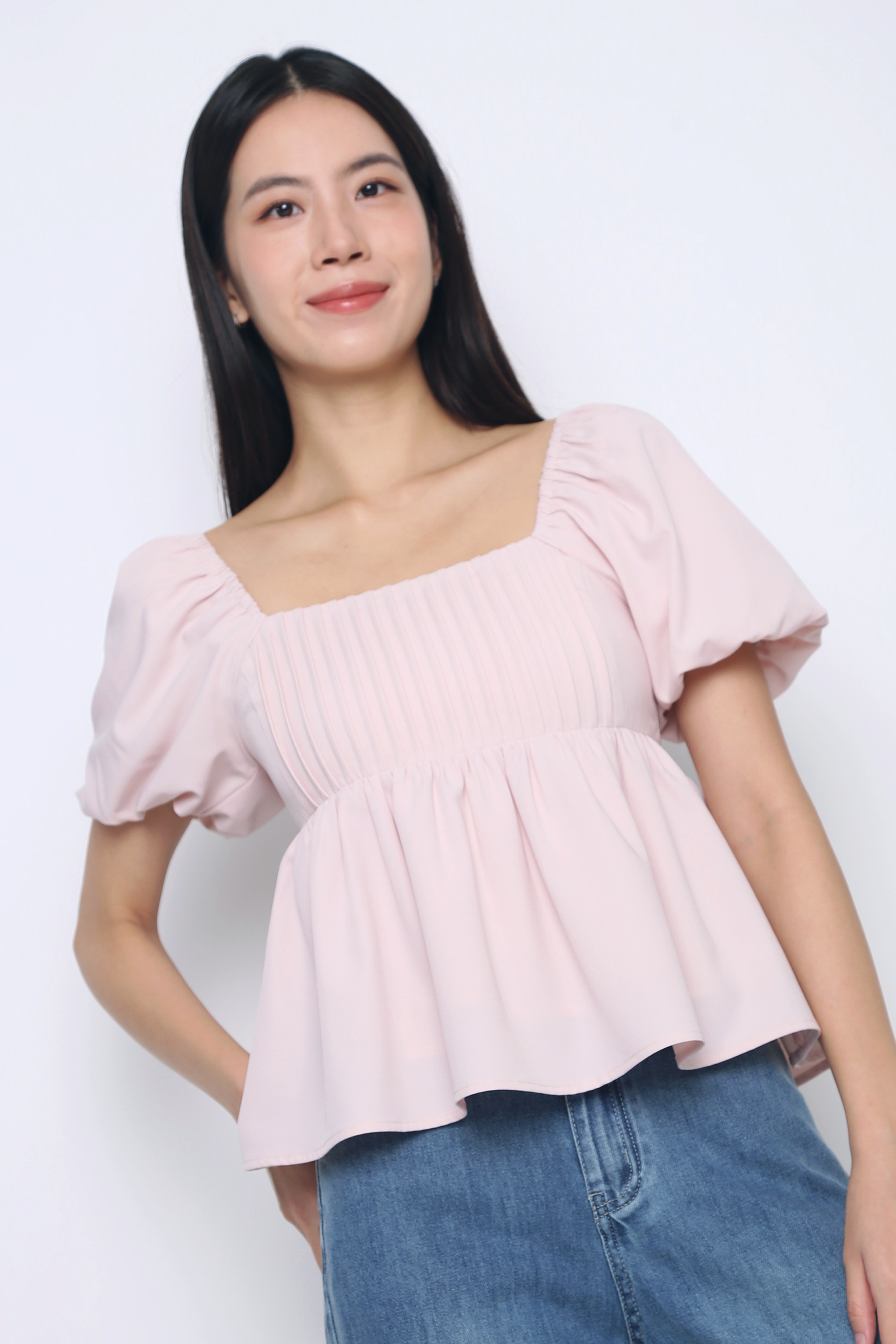 Prim Pleat Babydoll Blouse Blush Pink (Restock)