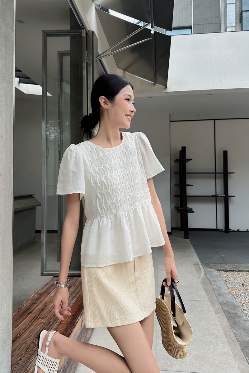 Poetry Pintuck Babydoll Blouse Cream (Backorder)
