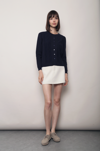 Pointelle Cable Knit Cardigan Navy