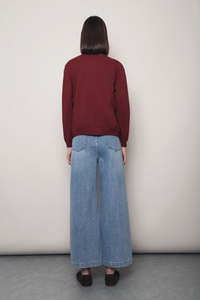 Pointelle Cable Knit Cardigan Wine