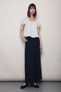 Posie Pleat Scoop Neck Top Oat