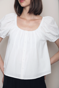 Posie Pleat Scoop Neck Top White