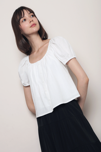 Posie Pleat Scoop Neck Top White