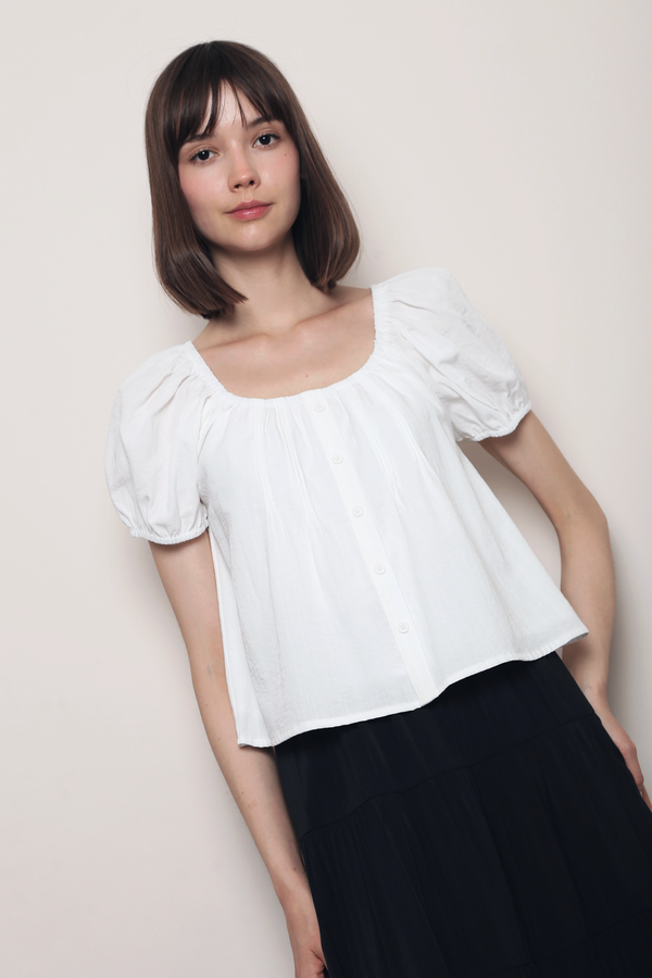 Posie Pleat Scoop Neck Top White