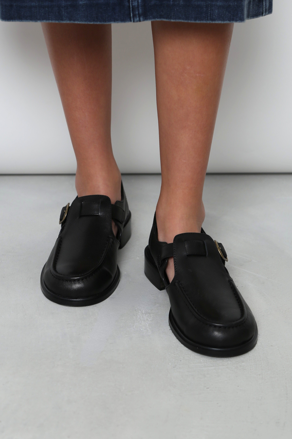 Ralph Buckle Leather Loafers Black