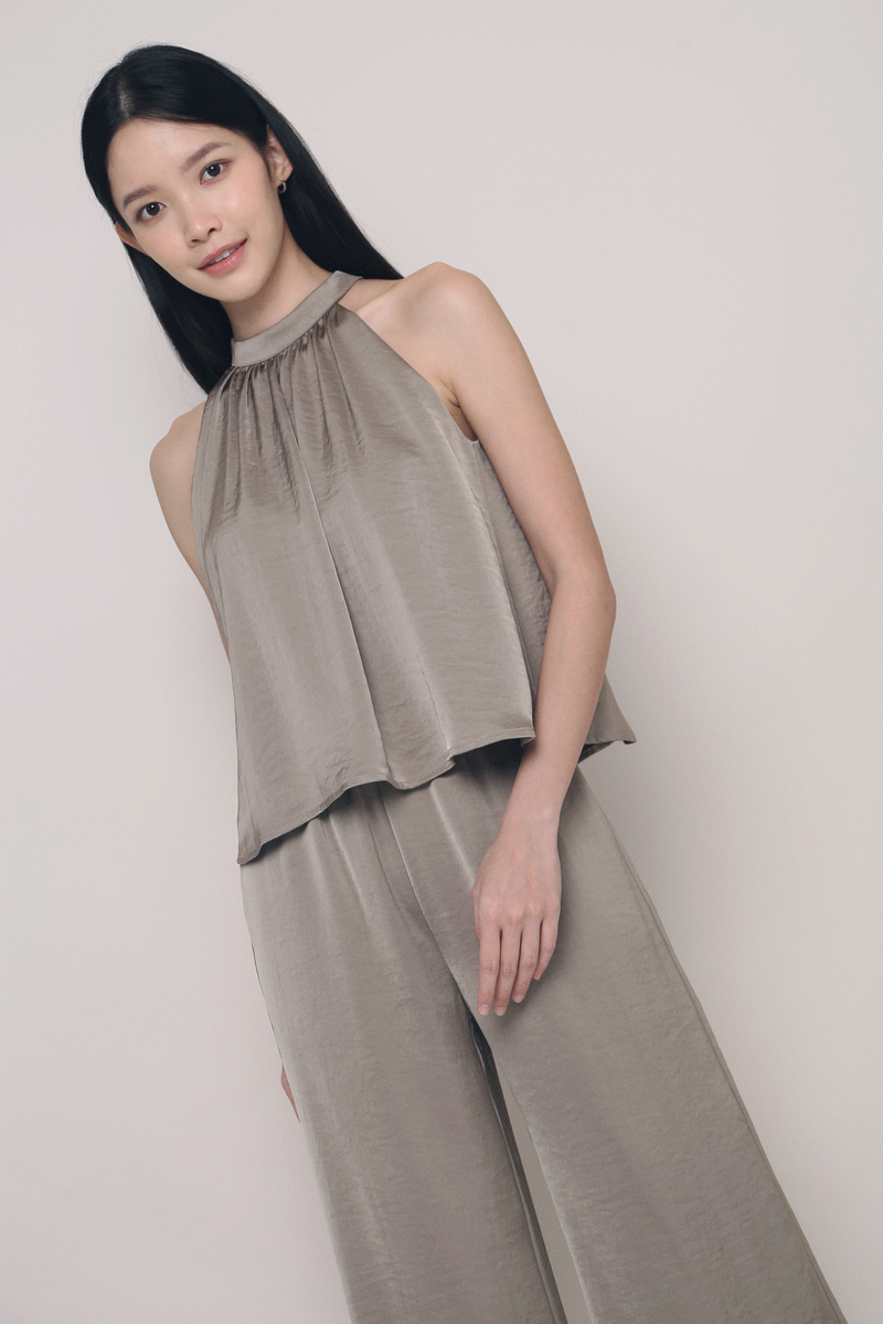 Ramsie High Neck Sleeveless Blouse Taupe (Preorder)