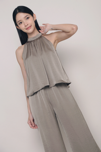 Ramsie High Neck Sleeveless Blouse Taupe (Preorder)