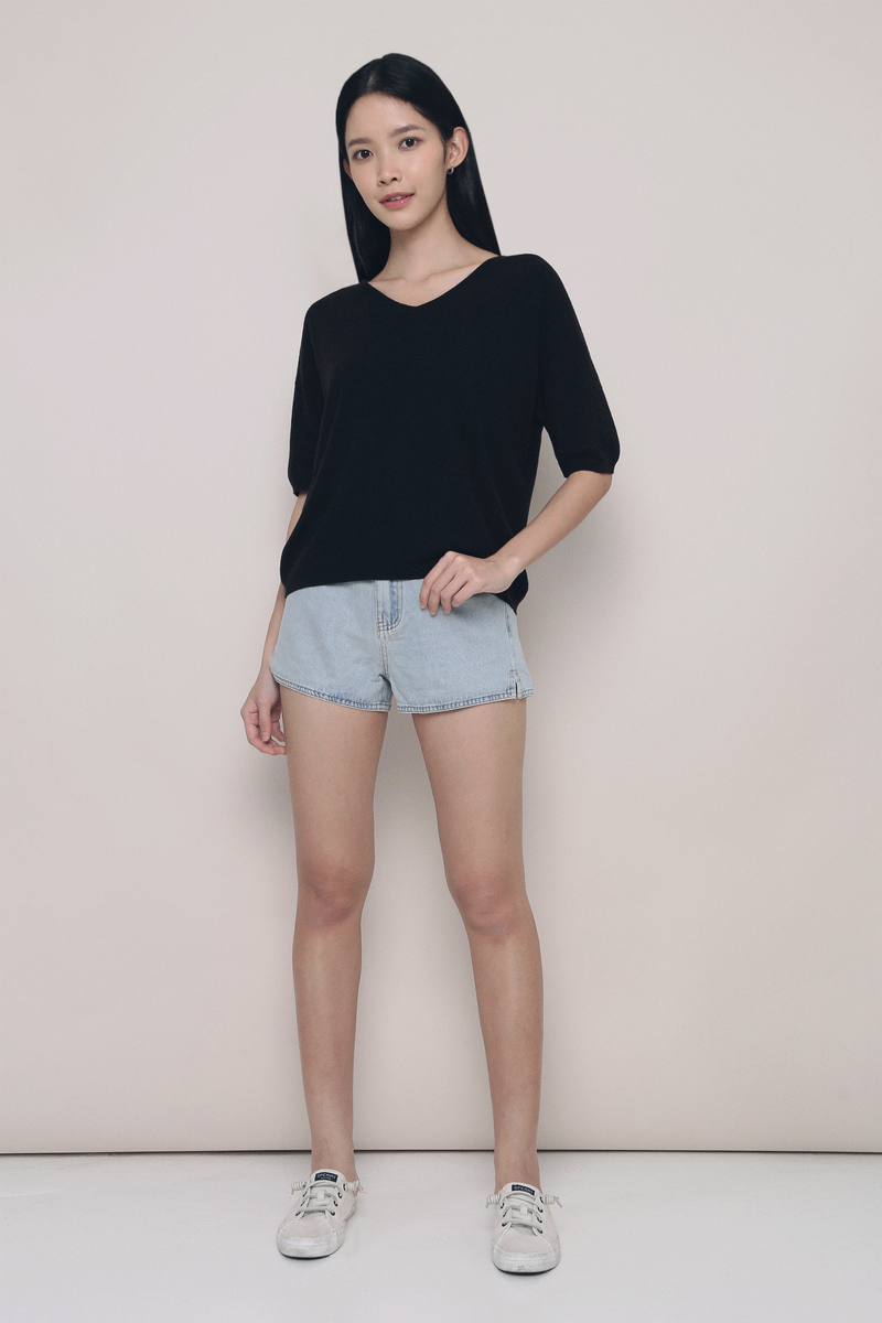 Rio V-Neck Knit Blouse Black