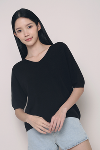 Rio V-Neck Knit Blouse Black