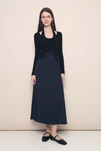 Rory Classy Pleat Midi Skirt Midnight Navy